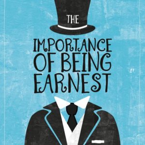 The book cover for Oscar Wilde's The Importance of Being Earnest; a top hat and tuxedo on a turquoise background